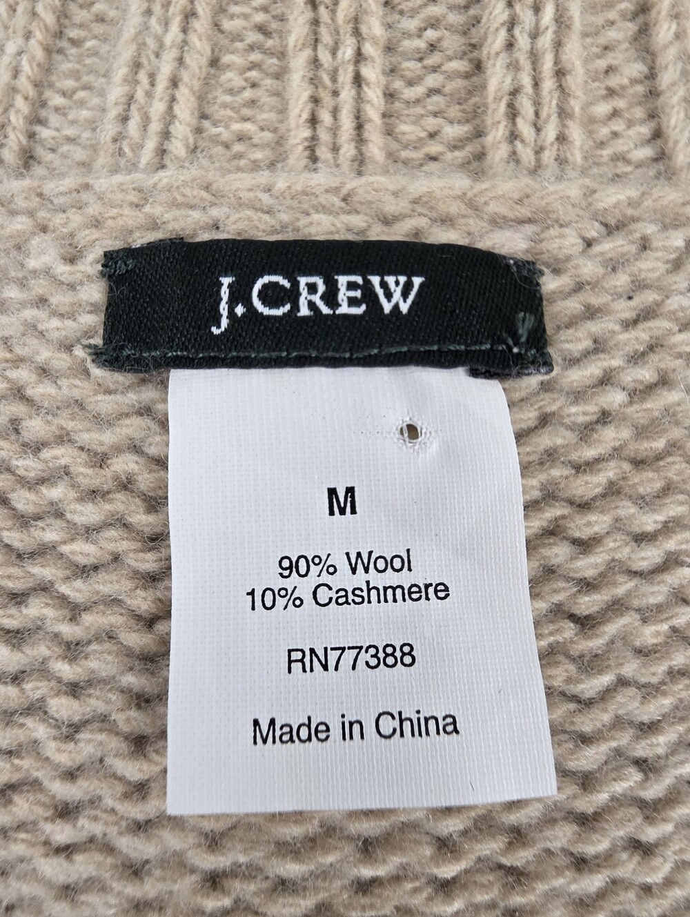 J. Crew Cashmere Blend Cable Knit V-Neck Sweater Tan Camel Minimalist Medium - Picture 10 of 10